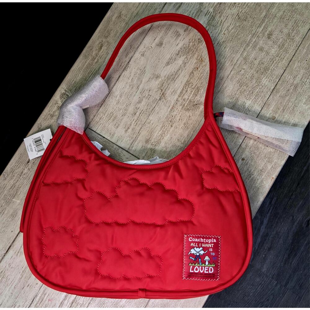 NWT Coach Coachtopia Loop Ergo Bag Red Cloud Quilted Medium Shoulder Purse